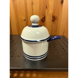 Vintage Dansk International Japan Blue White Covered Mustard Condiment Pot Spoon